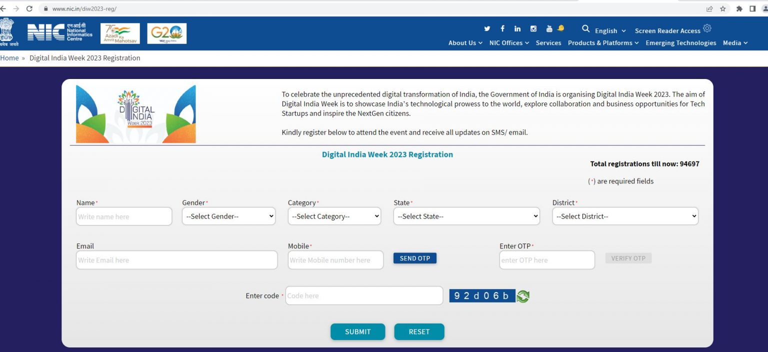 Registration for Digital India Week 2023